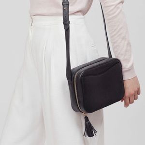 Cuyana Black Leather Tassel Camera Bag Crossbody
